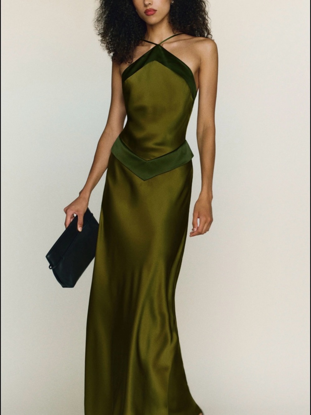 Reformation Jillian Silk Dress Olive Green Maxi Dress